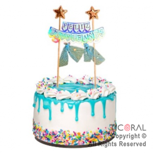 ADORNO MINI BANDERIN FELIZ CUMPLEAOS CELESTE  X 1